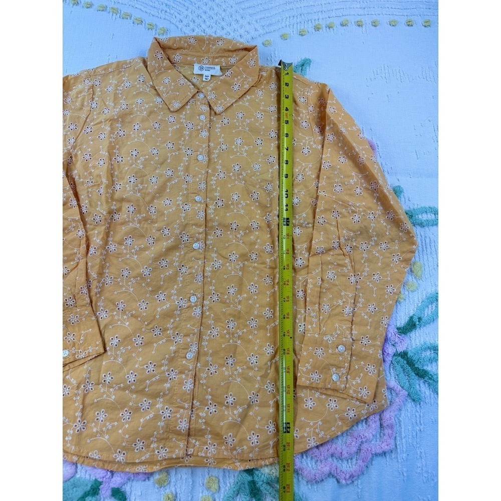 Candace Cameron Bure Yellow Floral Eyelet Cotton Button Down Shirt MP A603591 - Picture 2 of 9